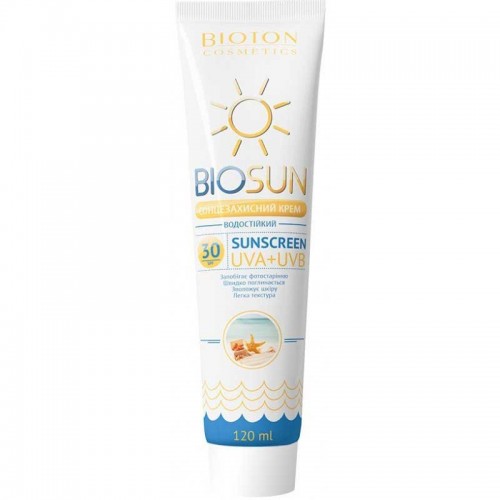 Сонцезахисний крем BIOSUN, водостійкий UVA+UVB SPF30, 120мл