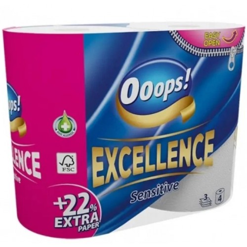 Туалетний папір Ooops! Excellence 3шар білий 4рул