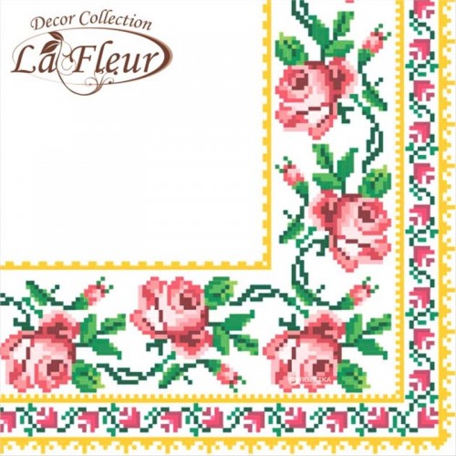 Серветки столові La Fleur 2 шар. 33*33см Вишита троянда 20шт