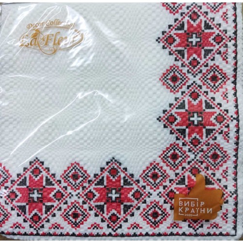 Серветки столові La Fleur 2 шар. 33*33см Вишивка червона 20шт