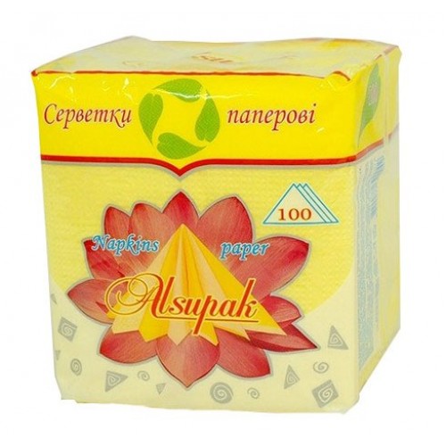 Серветки столові Алсупак 1 шар 24*25 жовті 100шт