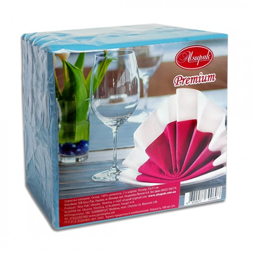 Серветки столові Алсупак 2 шар 33*33 блакитні 100шт