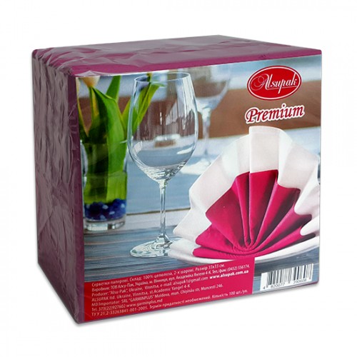 Серветки столові Алсупак 2 шар 33*33 бордові 100шт