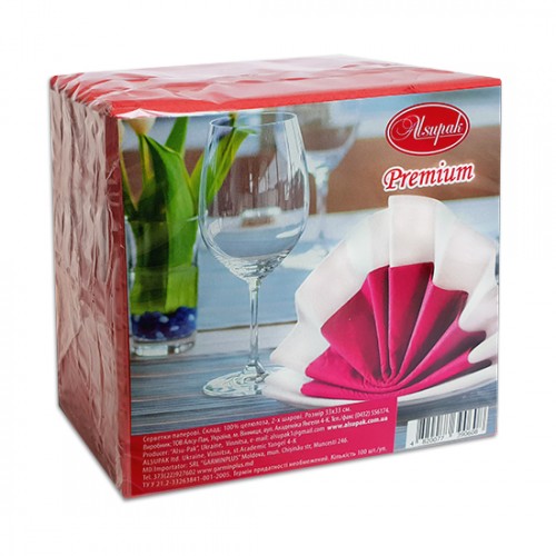 Серветки столові Алсупак 2 шар 33*33 червоні 100шт