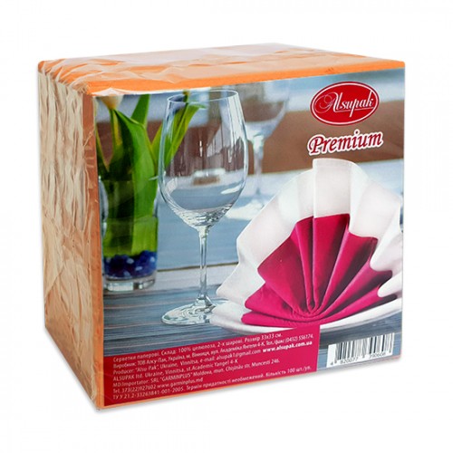 Серветки столові Алсупак 2 шар 33*33 помаранчеві 100шт