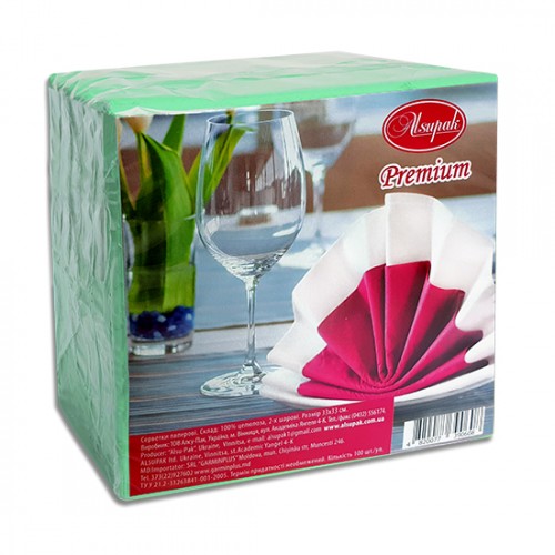 Серветки столові Алсупак 2 шар 33*33 салатові 100шт