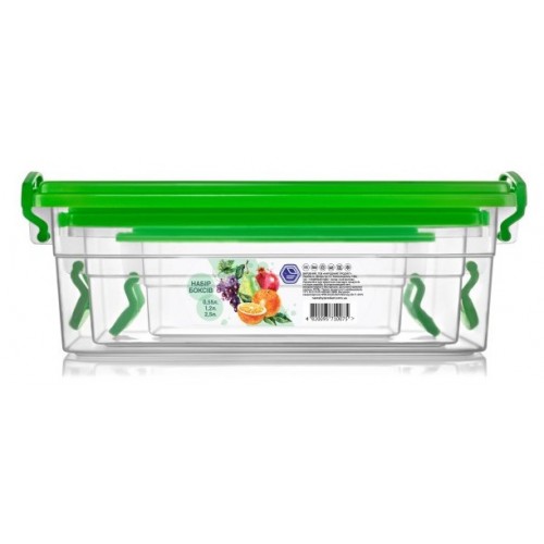 Набір боксів Народний Продукт (0,55л+1,2л+2,5л) салатовий 