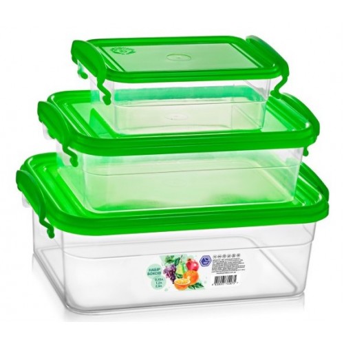 Набір боксів Народний Продукт (0,55л+1,2л+2,5л) салатовий 