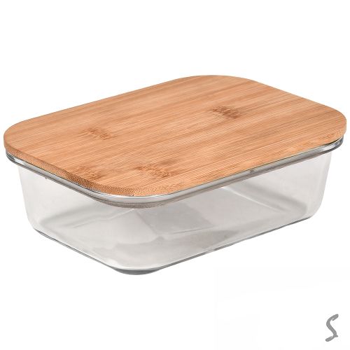 Маслянка скляна з бамбуковою кришкою Rectangle 370мл 14,5*10,5*5см